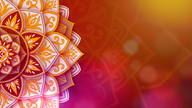Diwali festival background with glowing lotus candle, purple mandala, starry night sky and soft bokeh lights, elegant Indian celebration, spiritual, festive and luxurious design