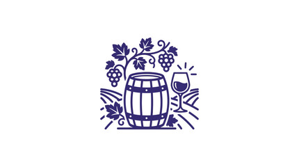 Obraz premium Wine Barrel and Vineyard Vector Illustration