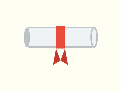 Diploma scroll illustration with red ribbon representing academic success and graduation.