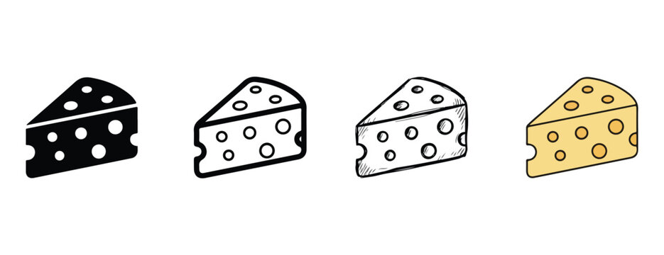 cheese wedges with holes in a row on white background  cheese types  food illustrations