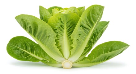 Fototapeta premium Fresh Raw Romaine Lettuce Head Isolated on White Background for Healthy Food Recipes and Nutritional Diet Concepts Featuring Vibrant Green Vegetable