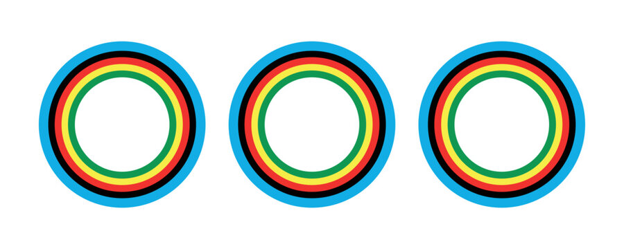 Multi-colored rings on a white background.