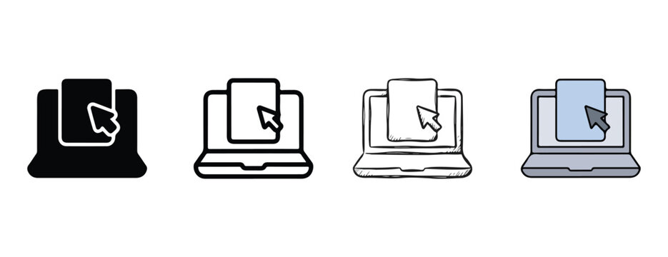laptop computer icons with a cursor moving a file on the screen  technology and computing symbols for user interface design