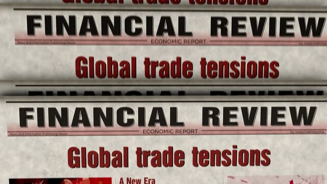 Global trade tensions vintage news and newspaper printing. Abstract concept retro headlines 3d.