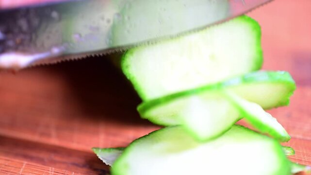 Abstract soft focus macro thin slices food background cucumber