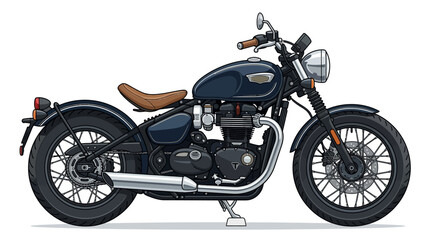 Classic Dark Blue Motorcycle Illustration Isolated on White Background © Queen