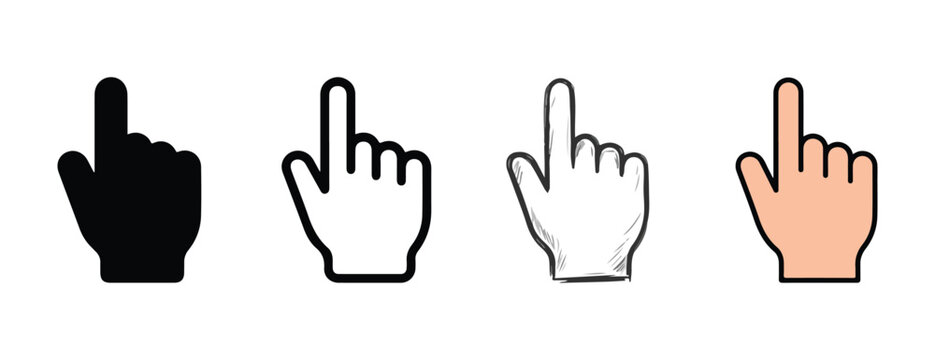 hand icons pointing with index finger in various styles and colors on white background