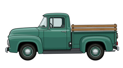 Vintage green pickup truck vector illustration © Queen