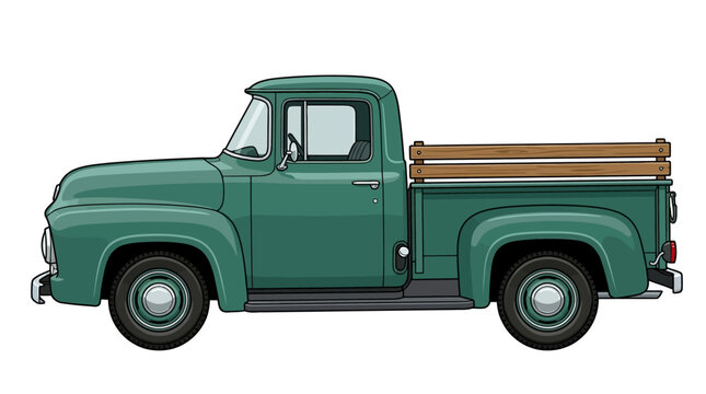 Vintage green pickup truck vector illustration