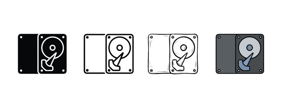 hard drive icons in various styles and colors on white background  computer hardware symbols