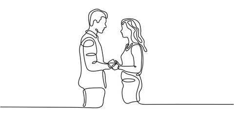 Obraz premium Continuous Line Drawing Of Couple Holding Hands Facing Each Other