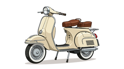 Elegant cream vintage scooter illustration on a clean white background. © Queen