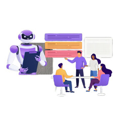 Fototapeta premium Artificial intelligence business assistant management and executive team meeting concept, flat vector illustration on clean white background