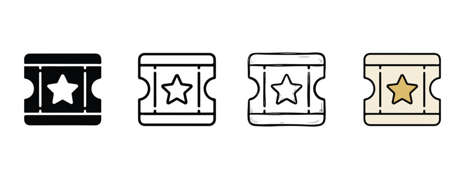star shaped movie theater admission tickets icons set on white background