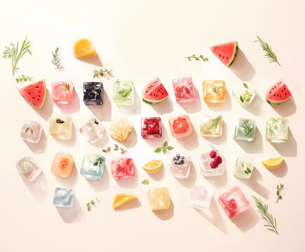 Fruit Ice Cubes with Herbs and Berries