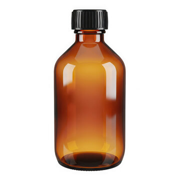 Brown glass bottle with black cap isolated on white background