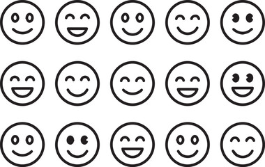 Fototapeta premium Smiley Face Line Icon Set Vector Happy Emoji Emoticon Outline Circle Cartoon Expression Symbol Collection Bundle Style