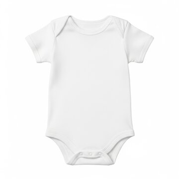 White short-sleeved baby onesie with arm holes and three snaps at the bottom.