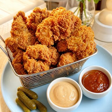 바삭한 치킨과 소스 mukbang food photo