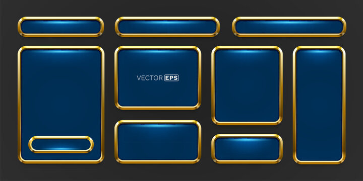 Elegant collection of shiny blue and gold UI elements.