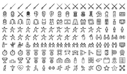 Fototapeta premium Professional Fencing Sport Mega Thin Line Icon Set for Olympic and Training Applications Vector Illustration