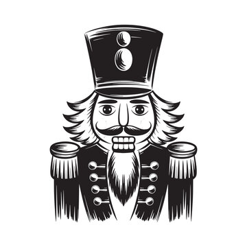 Nutcracker soldier silhouette with ornate details on a white background