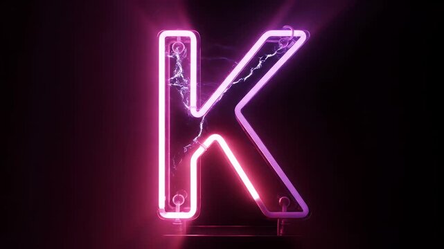 A vibrant pink neon letter K glows against a dark background.