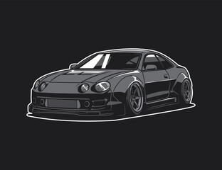 Fototapeta premium Sticker Design With 90s Car Illustration Vector