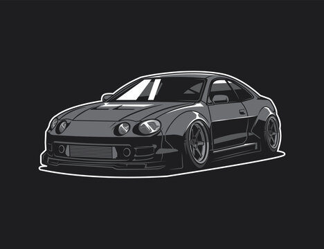 Sticker Design With 90s Car Illustration Vector