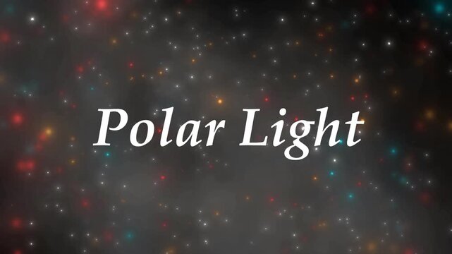 Polar Light typography floats elegantly amidst a field of scattered colorful glowing points that resemble distant stars or cosmic dust drifting through the vastness of deep outer space.