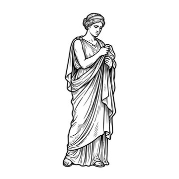 Standing ancient greek goddess in traditional draped robes.