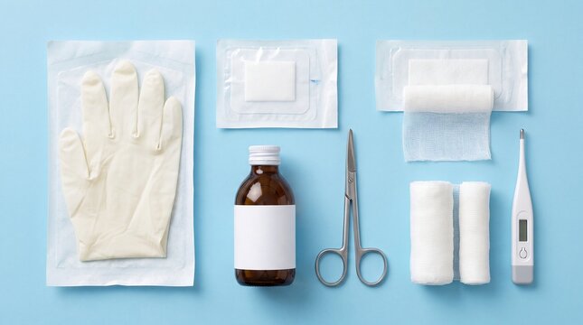 Medical supplies on a blue background