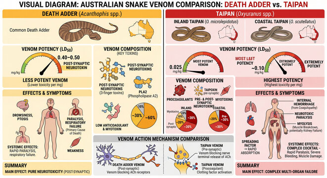Exploring Australian snake venom and comparing Death Adder and Taipan