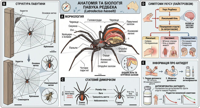 Exploring the intricate anatomy and biology of a redback spider in a detailed diagram