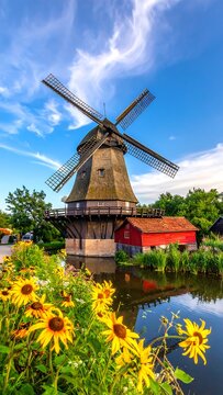 Windmill over water.