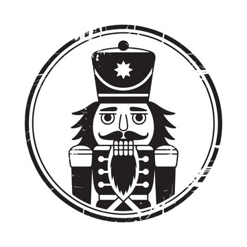 Nutcracker soldier silhouette with circular frame black and white graphic