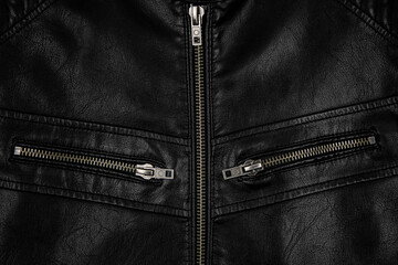 Black leather jacket with silver zippers © solidmaks