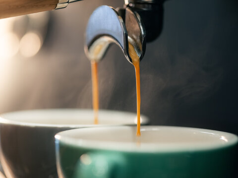 Coffee Brewing Process in a Cafe in the Morning