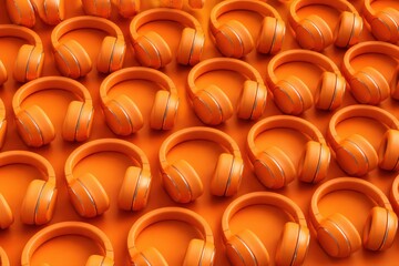 Fototapeta premium Orange Headphones Pattern with Repeating 3D Render Background