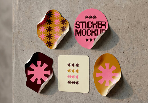 Abstract Pattern Sticker Mockup on Concrete Wall
