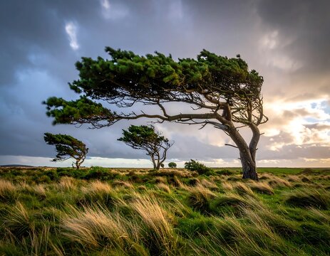 Windswept Trees Landscape.