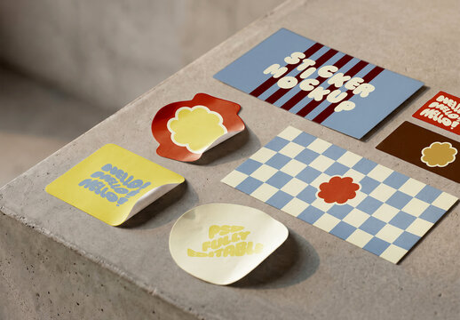 Sticker Set Mockup with Die Cut Shapes