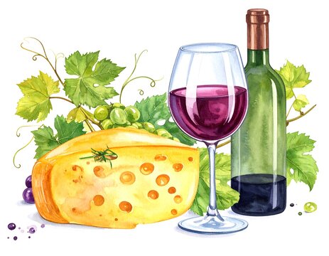 Wine  Cheese Still Life.