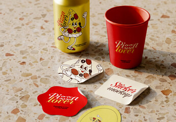Beverage Packaging Mockup on Terrazzo Surface