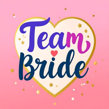 Colorful Team Bride Lettering Inside Heart on Pink Background