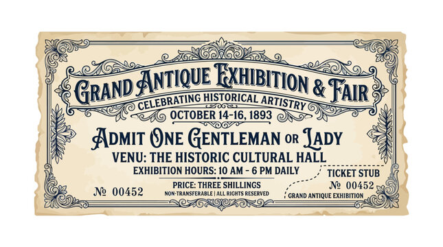 Vintage Antique Exhibition Ticket - Victorian Era Event Admission Pass