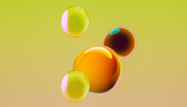 Abstract Colorful Bubbles And Glossy Spheres Floating 