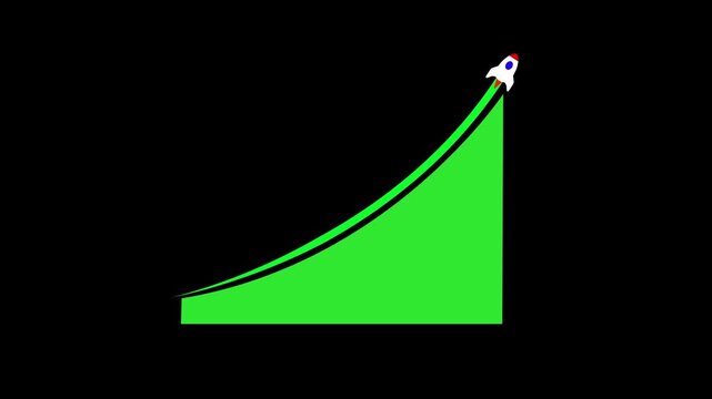 Financial analysis animation with rocket growth on business success graph.Rocket launching from green graph showing business growth on black background animated stock video.