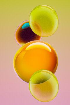 Abstract Colorful Bubbles And Glossy Spheres Floating 