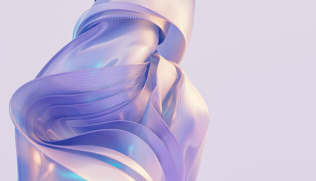 Abstract Ribbon 3D Wave Sculpture With Soft Flowing Fabric.